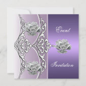 Elegant Invitation Paars Mauve Silver Floral Kaart (Voorkant)