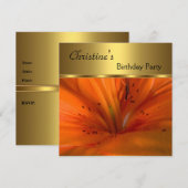 Elegant Invite Birthday Party Gold Oranje Flower Kaart (Voorkant / Achterkant)