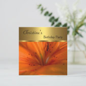 Elegant Invite Birthday Party Gold Oranje Flower Kaart (Staand voorkant)