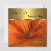 Elegant Invite Birthday Party Gold Oranje Flower Kaart (Voorkant)