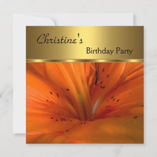 Elegant Invite Birthday Party Gold Oranje Flower Kaart (Voorkant)