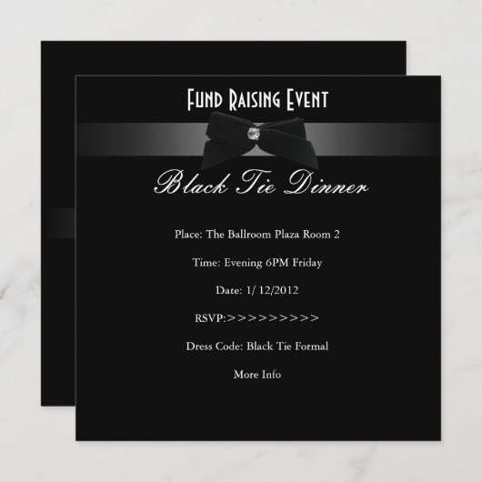 Elegant Invite Fundraiser Formal Black Stropdas Kaart (Voorkant / Achterkant)