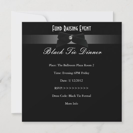 Elegant Invite Fundraiser Formal Black Stropdas Kaart (Voorkant)
