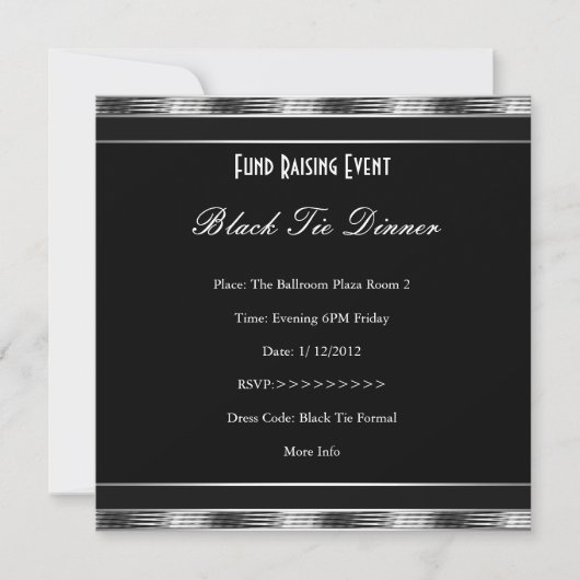 Elegant Invite Fundraiser Formal Silver Black Stro Kaart (Voorkant)