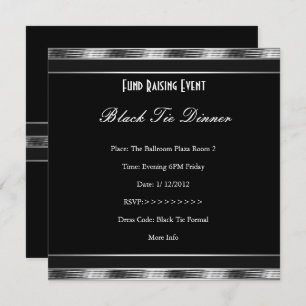 Elegant Invite Fundraiser Formal Silver Black Stro Kaart
