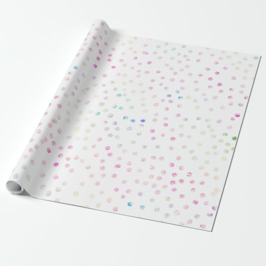 Elegant Iridescent Glitter Stippen White Design Cadeaupapier (Uitgerold)