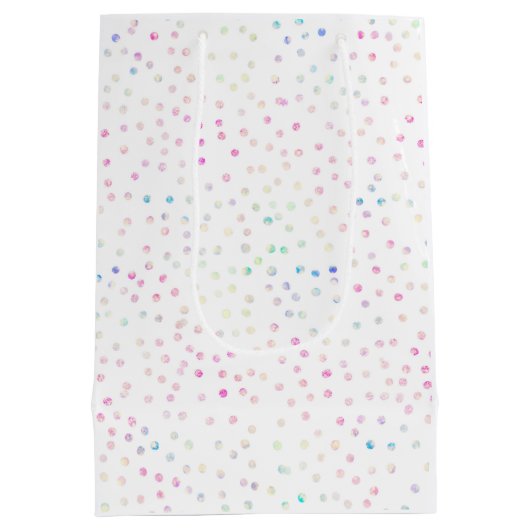 Elegant Iridescent Glitter Stippen White Design Medium Cadeauzakje (Achterkant)