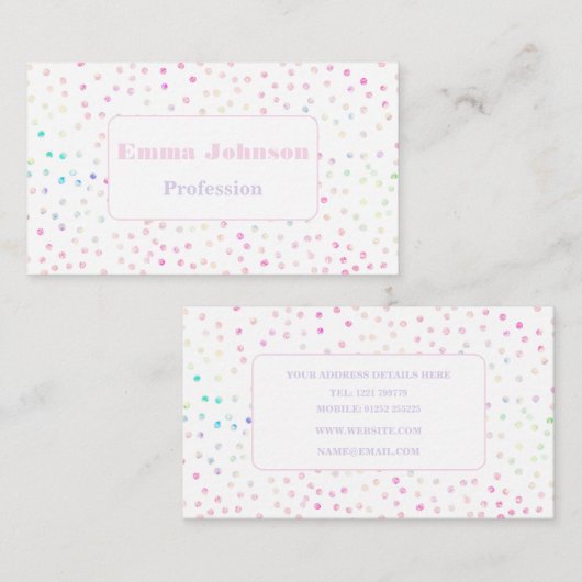Elegant Iridescent Glitter Stippen White Design Visitekaartje (Voorkant / Achterkant)