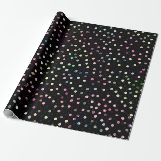 Elegant Iridescent Glitter Stippen - Zwart design Cadeaupapier (Uitgerold)