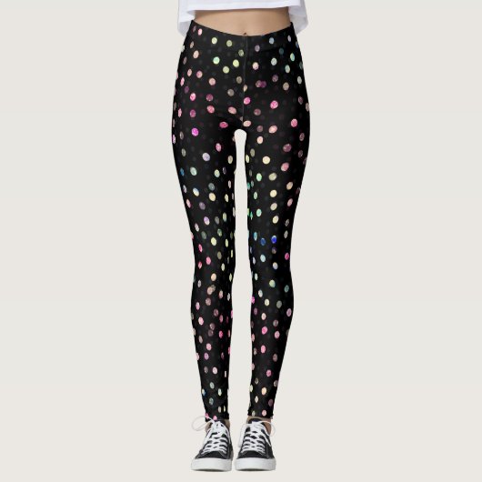 Elegant Iridescent Glitter Stippen - Zwart design Leggings (Voorkant)