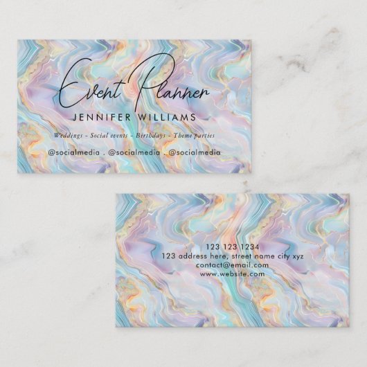 Elegant Iridescent Holographic Agate Marble Visitekaartje (Voorkant / Achterkant)