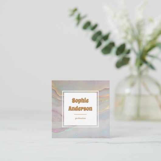Elegant Iridescent Marble Square Business Card Vierkante Visitekaartje (Staand voorkant)