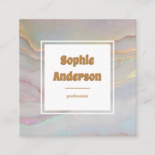 Elegant Iridescent Marble Square Business Card Vierkante Visitekaartje (Voorkant)
