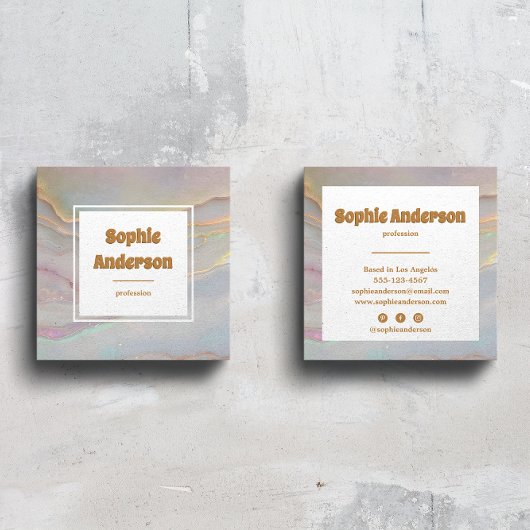 Elegant Iridescent Marble Square Business Card Vierkante Visitekaartje