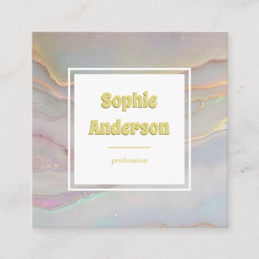 Elegant Iridescent Marble Square Business Card Vierkante Visitekaartje (Voorkant)