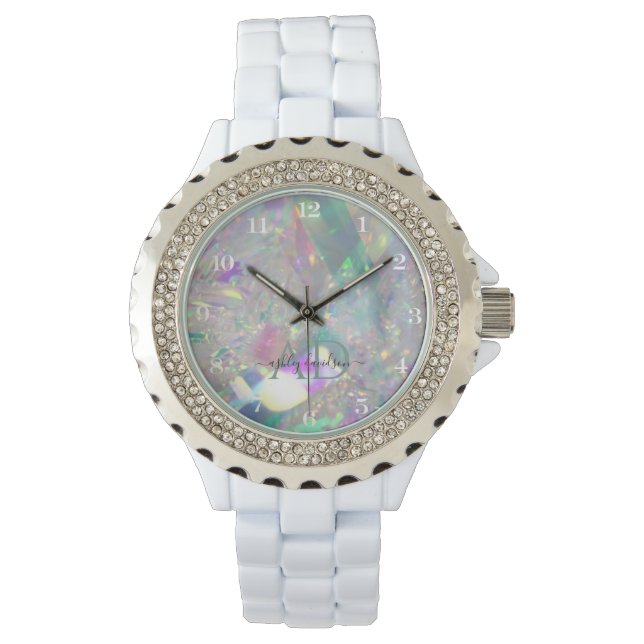Elegant Iridescent | Monogram Rhinestone Horloge (Voorkant)