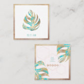 Elegant Iridescent Monstera Leaves, Turquoise+Gold Vierkante Visitekaartje (Voorkant / Achterkant)