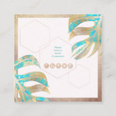 Elegant Iridescent Monstera Leaves, Turquoise+Gold Vierkante Visitekaartje (Achterkant)