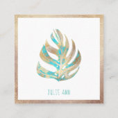 Elegant Iridescent Monstera Leaves, Turquoise+Gold Vierkante Visitekaartje (Voorkant)