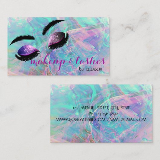 Elegant Iridescent Opal Glitter Lashes, Makeup Visitekaartje (Voorkant / Achterkant)