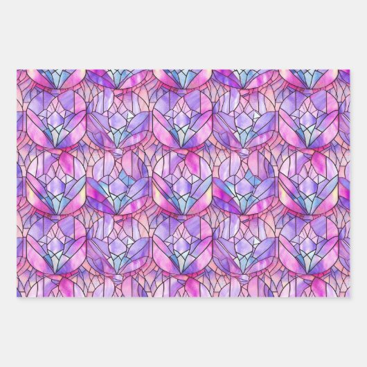 Elegant Iridescent Pink Faux Glas in lood Patroon Inpakpapier Vel (Voorkant 3)