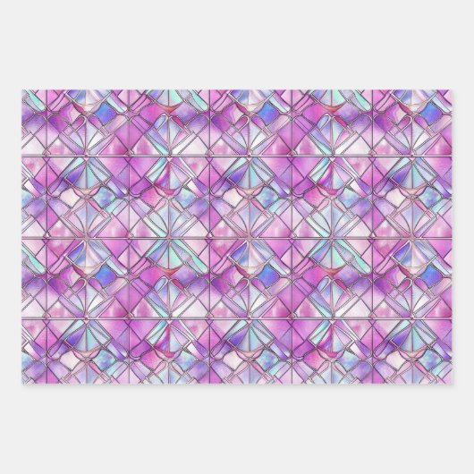Elegant Iridescent Pink Faux Glas in lood Patroon Inpakpapier Vel (Voorkant)