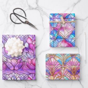 Elegant Iridescent Pink Faux Glas in lood Patroon Inpakpapier Vel