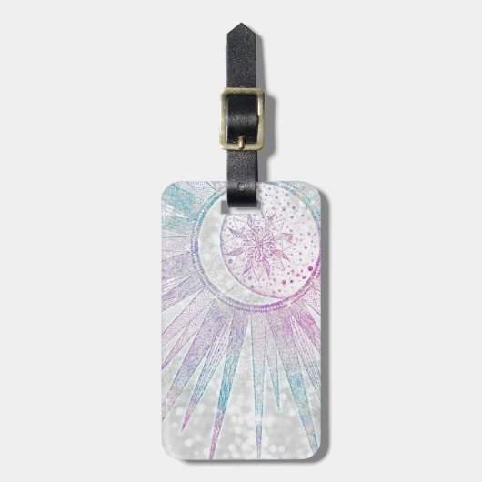 Elegant Iridescent Sun Moon Mandala Silver Design Bagagelabel (Voorkant verticaal)