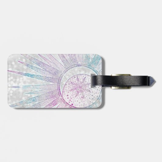 Elegant Iridescent Sun Moon Mandala Silver Design Bagagelabel (Achterkant horizontaal)