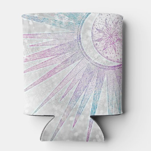 Elegant Iridescent Sun Moon Mandala Silver Design Blikjeskoeler (Achterkant)