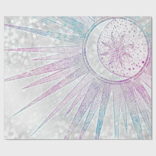 Elegant Iridescent Sun Moon Mandala Silver Design Cadeaupapier (Vlak)