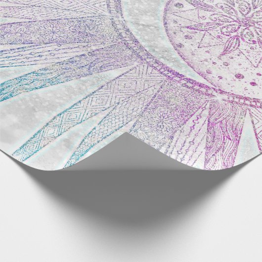 Elegant Iridescent Sun Moon Mandala Silver Design Cadeaupapier (Hoek)