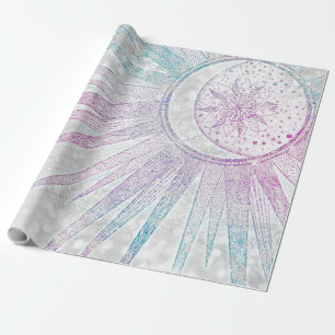 Elegant Iridescent Sun Moon Mandala Silver Design Cadeaupapier