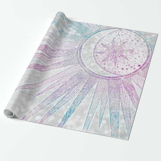 Elegant Iridescent Sun Moon Mandala Silver Design Cadeaupapier (Uitgerold)