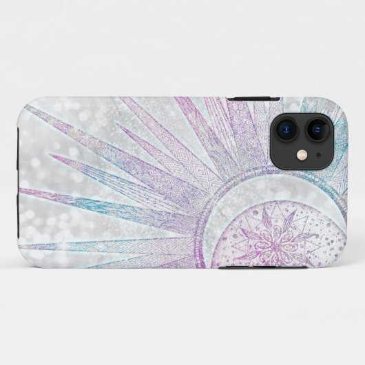 Elegant Iridescent Sun Moon Mandala Silver Design Case-Mate iPhone Case (Achterkant (horizontaal))