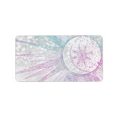 Elegant Iridescent Sun Moon Mandala Silver Design Etiket (Voorkant)