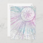 Elegant Iridescent Sun Moon Mandala Silver Design Feestdagenkaart (Voorkant / Achterkant)