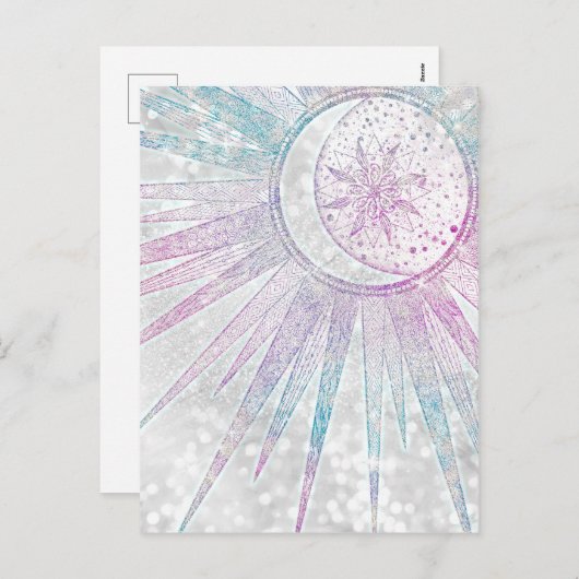 Elegant Iridescent Sun Moon Mandala Silver Design Feestdagenkaart (Voorkant / Achterkant)