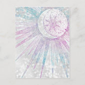 Elegant Iridescent Sun Moon Mandala Silver Design Feestdagenkaart (Voorkant)