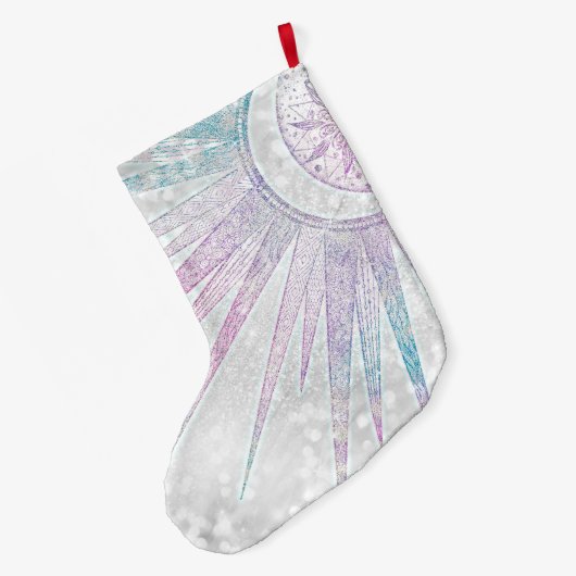 Elegant Iridescent Sun Moon Mandala Silver Design Grote Kerstsok (Achterkant (Hangend))