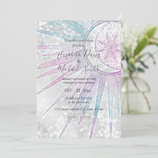 Elegant Iridescent Sun Moon Mandala Silver Design Kaart (Staand voorkant)