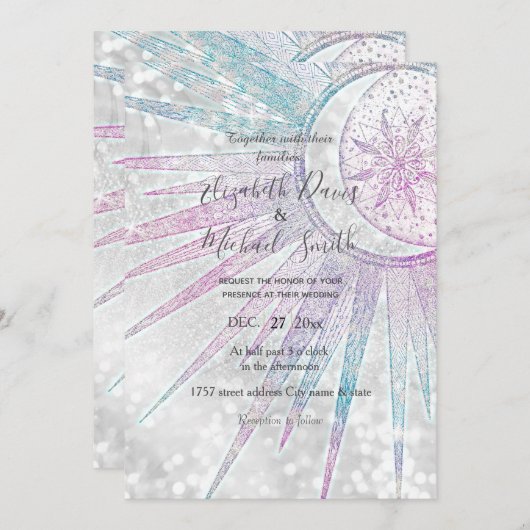 Elegant Iridescent Sun Moon Mandala Silver Design Kaart (Voorkant / Achterkant)