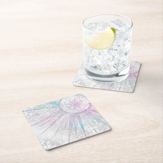 Elegant Iridescent Sun Moon Mandala Silver Design Kartonnen Onderzetters (Insitu)