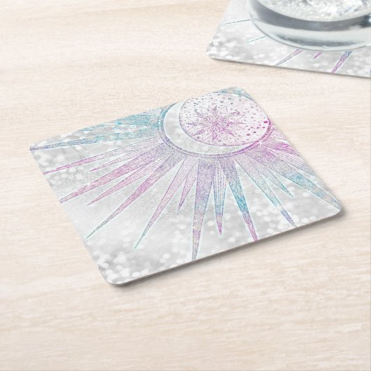 Elegant Iridescent Sun Moon Mandala Silver Design Kartonnen Onderzetters (Schuin)