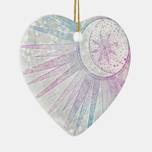 Elegant Iridescent Sun Moon Mandala Silver Design Keramisch Ornament (Rechts)