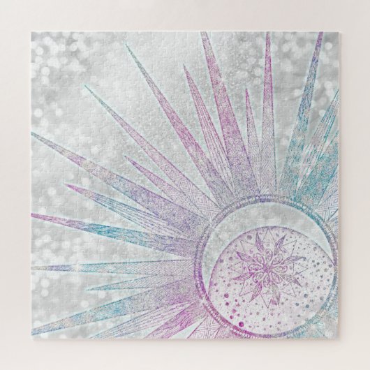 Elegant Iridescent Sun Moon Mandala Silver Design Legpuzzel (Horizontaal)