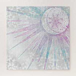 Elegant Iridescent Sun Moon Mandala Silver Design Legpuzzel