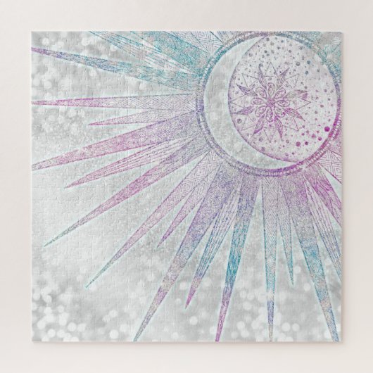 Elegant Iridescent Sun Moon Mandala Silver Design Legpuzzel (Verticaal)