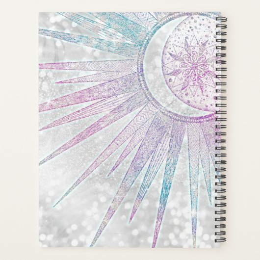 Elegant Iridescent Sun Moon Mandala Silver Design Planner (Achterkant)