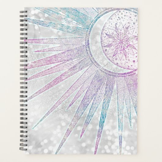 Elegant Iridescent Sun Moon Mandala Silver Design Planner (Voorkant)